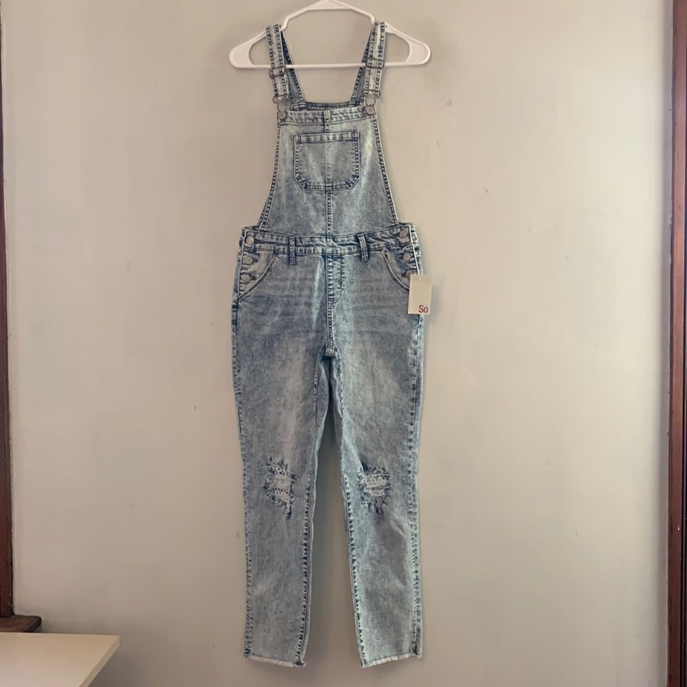 So denim distressed overalls Size 16 Kids NWT